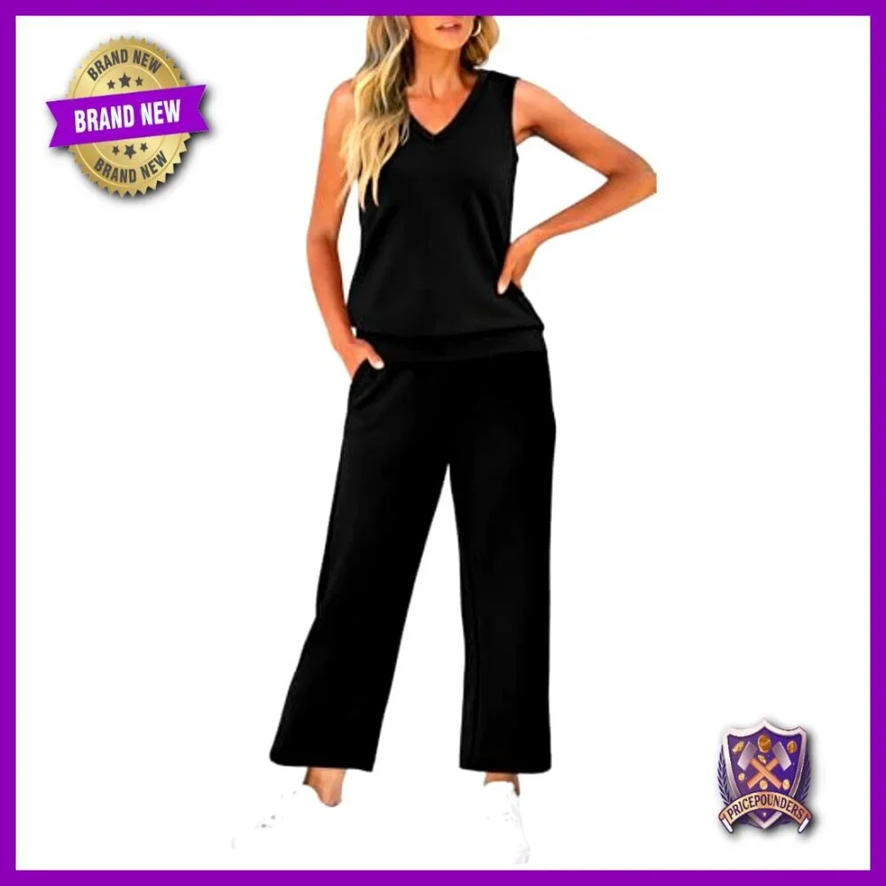 Two Piece Lounge Set V Neck Top Wide Leg Pants Minimal Comfort Outfit